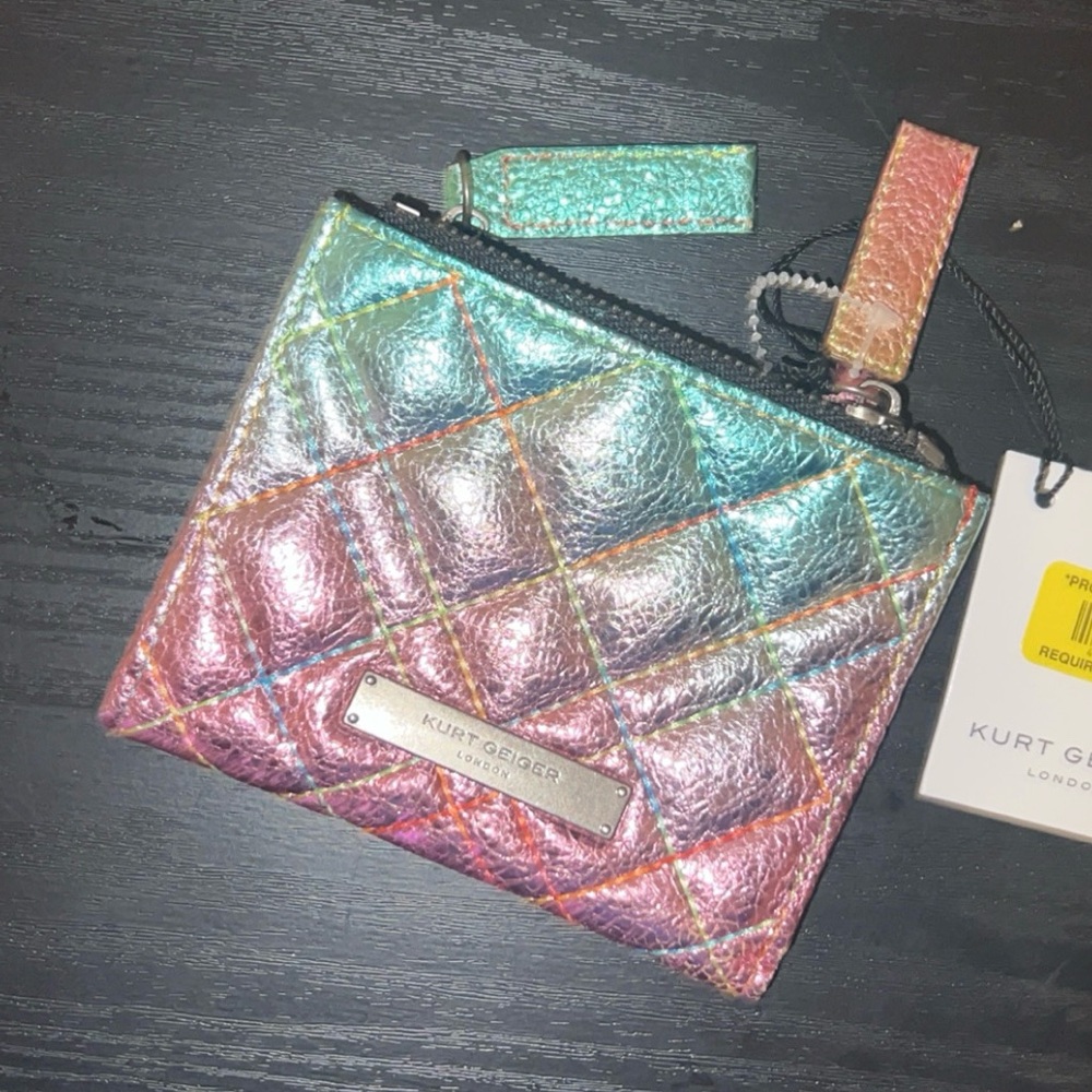 Kurt Geiger Iridescent Quilted Rainbow Leather Card Pouch